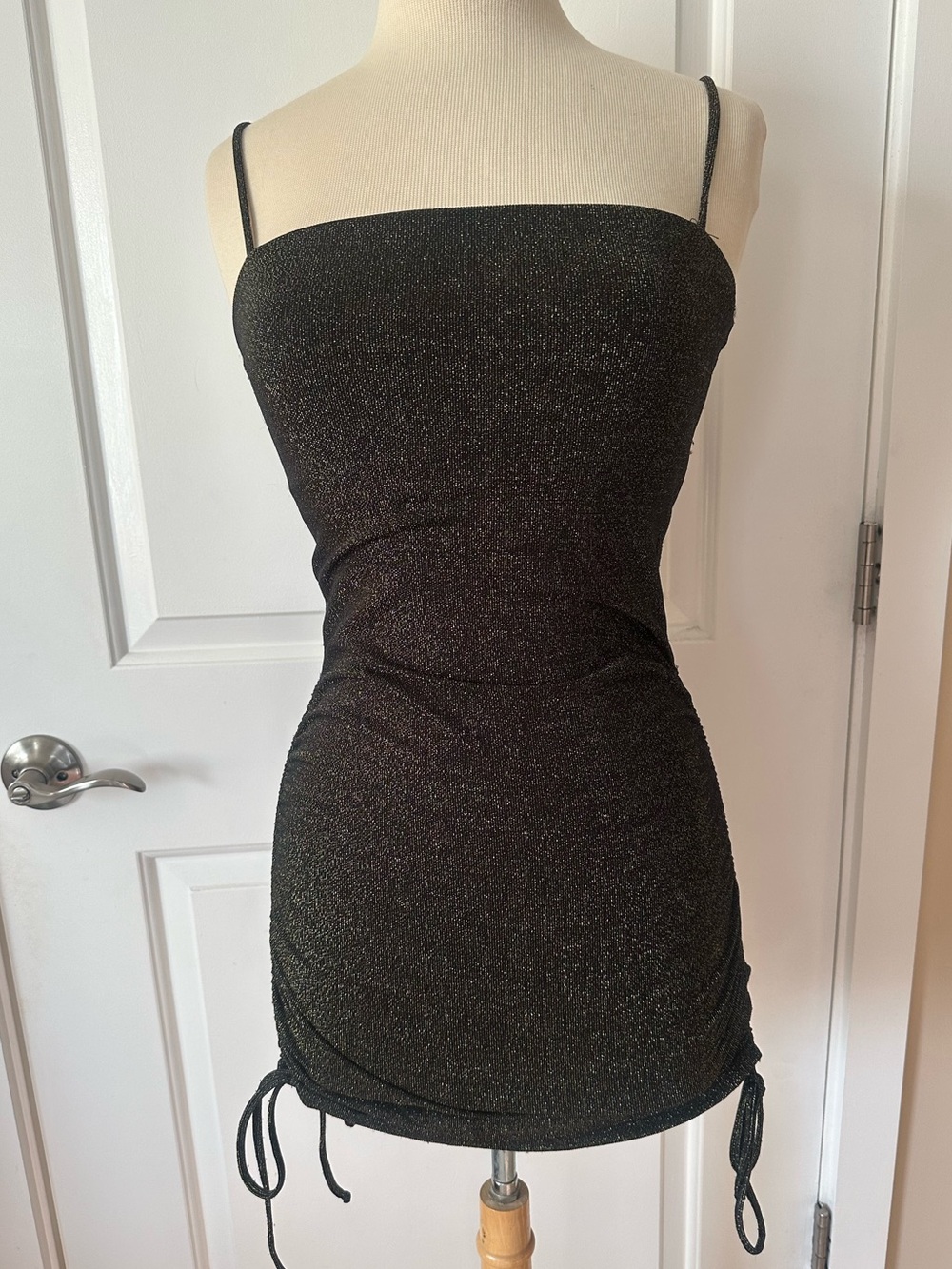 BCBG Black Metallic Spaghetti-Strap Bodycon Dress